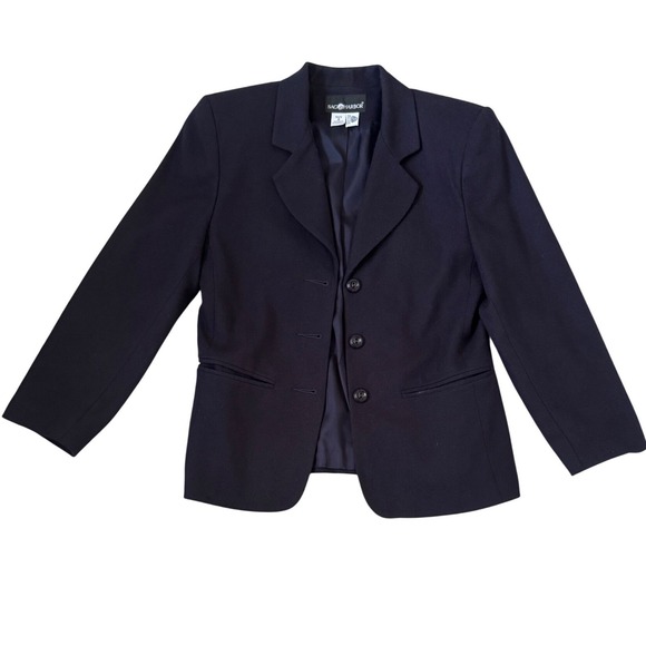 Sag Harbor Jackets & Blazers - Sag Harbor Navy‎ Blue 100% Pure New Wool 3-Button Blazer Jacket Womens Size 8